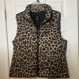 New York & Company Women's Leopard Print Puffer Vest,Size XL